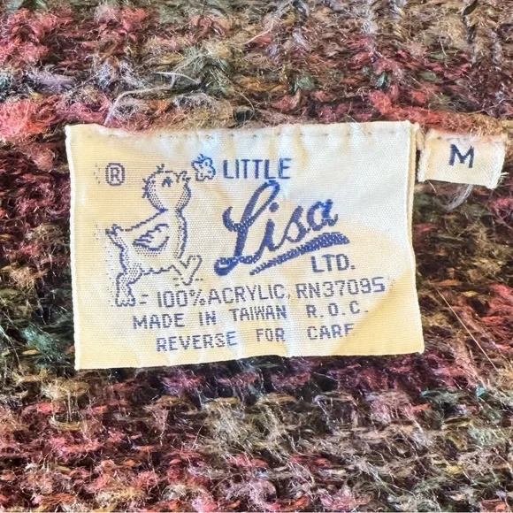 Vintage 80s Marled Knit Cropped Leg Mutton Balloon Purple Pink Sleeve Sweater 🔥 - Picture 3 of 10